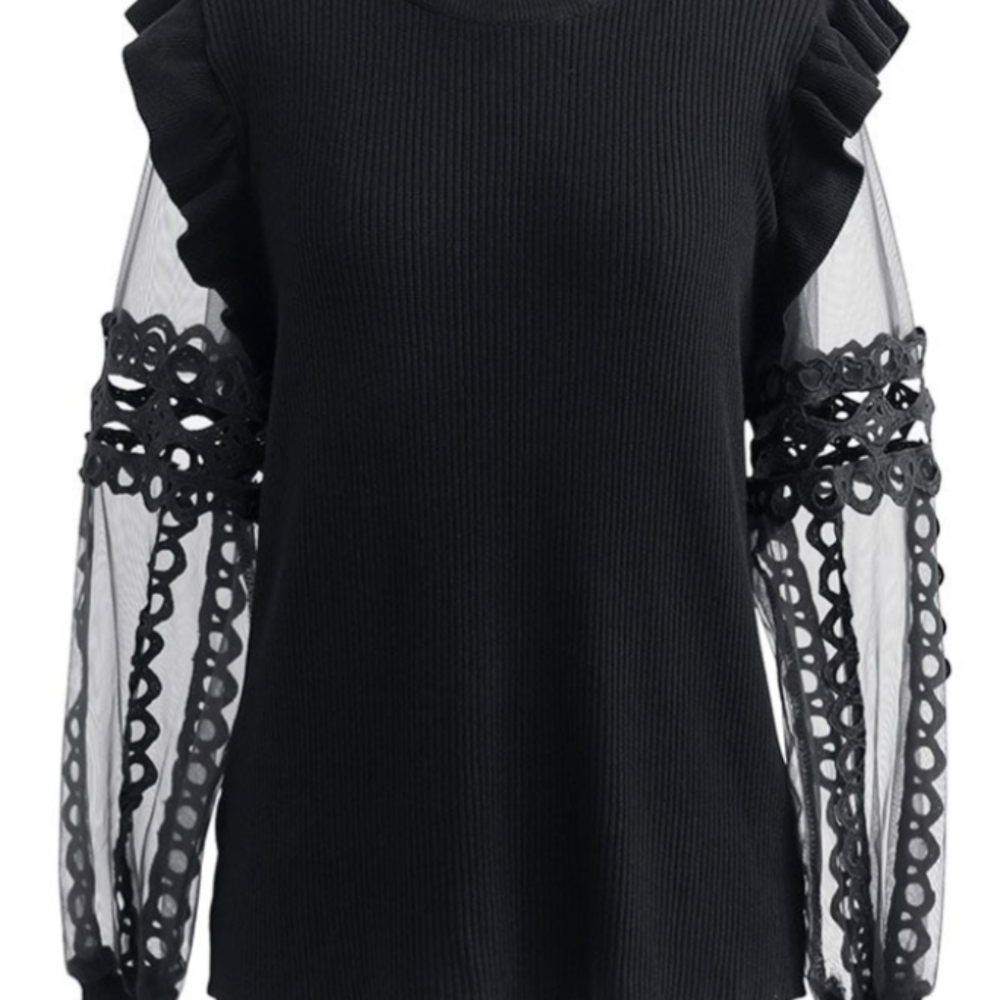 White Birch Lace adorned Mesh Sleeve Knit Top Black Shirt Size XL NWT MSRP $54.9 - Picture 5 of 8